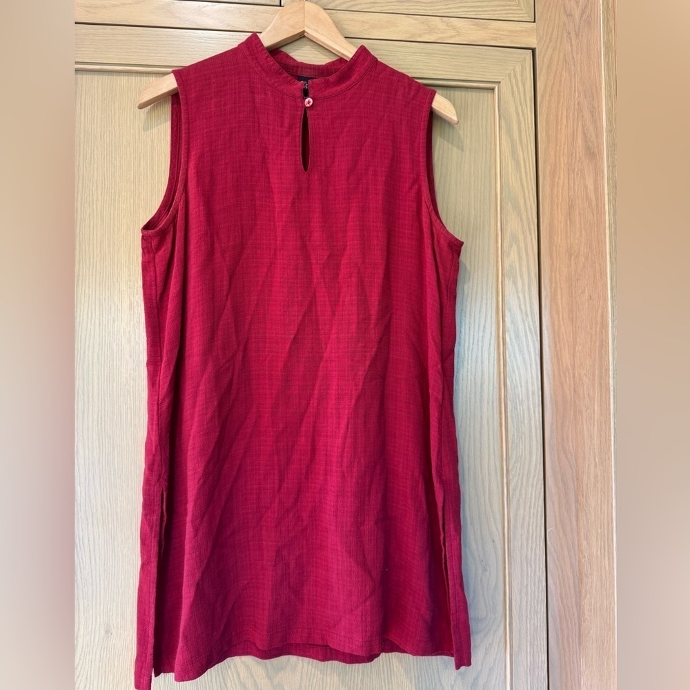 Vintage Eileen Fisher Linen Blend Sleeveless Burnt Red Tunic Top / small